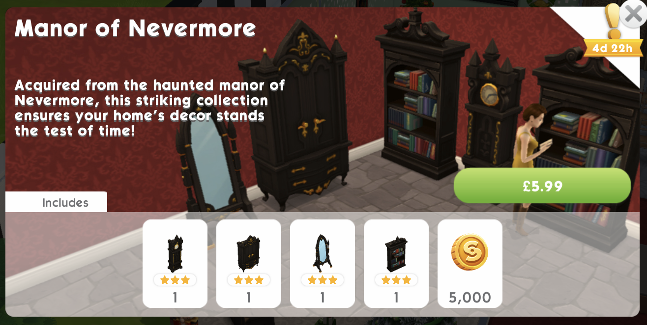 The Sims Mobile Manor of Nevermore pack